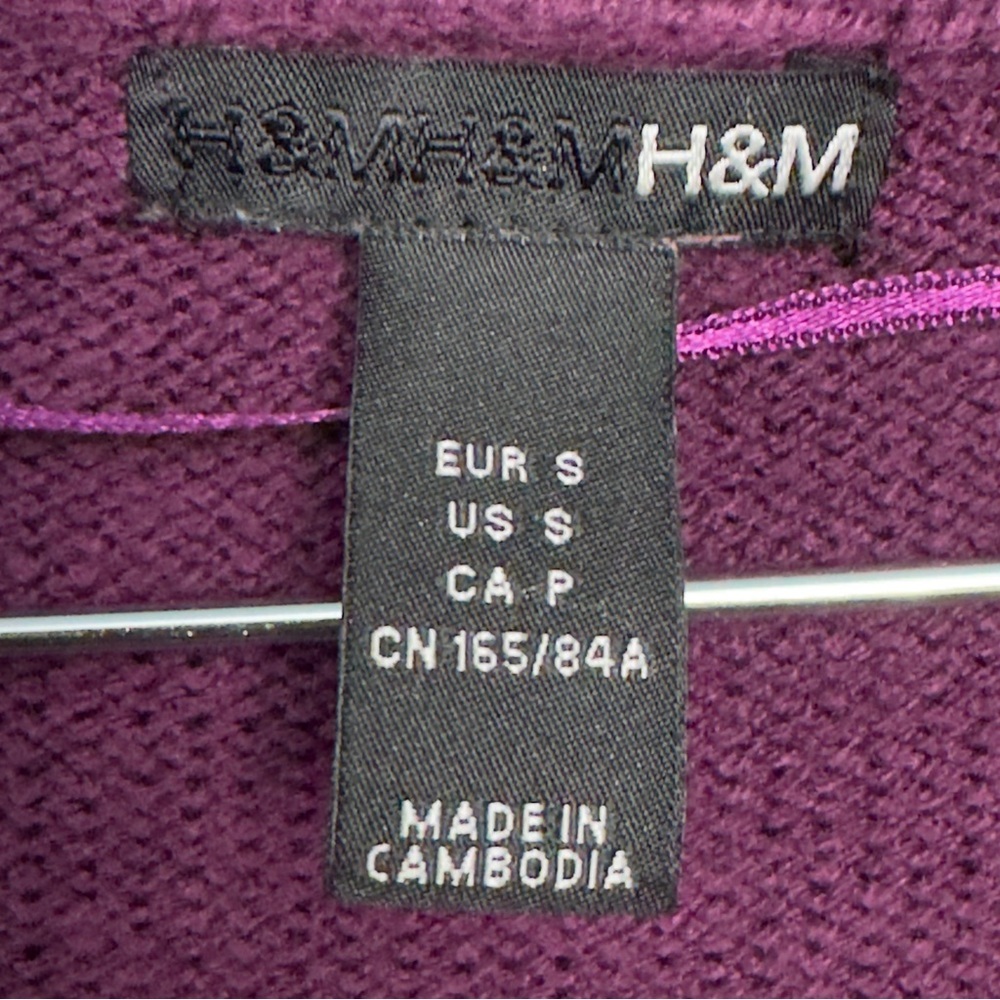 H&M Purple V-Neck Button Front Knit Cardigan 3/4 Sleeve Small - Picture 4 of 7